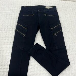 Rag & Bone Dark Navy Skinny Jeans with Front Zipper Detail, Size 27